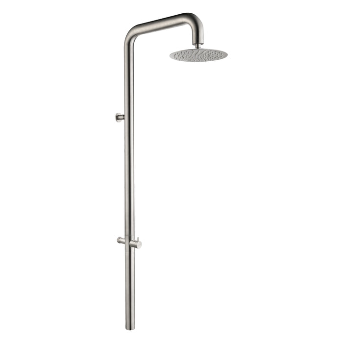Costera Bahia Wall-Mounted Cold Water Outdoor Shower with 10" Rain Head – Brushed Nickel