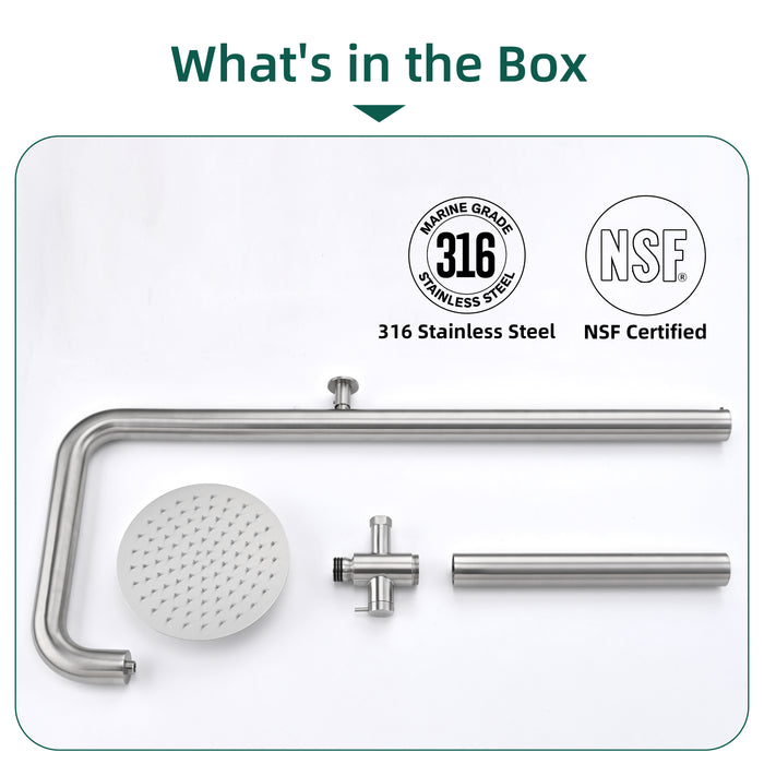 Costera Bahia Wall-Mounted Cold Water Outdoor Shower with 10" Rain Head – Brushed Nickel