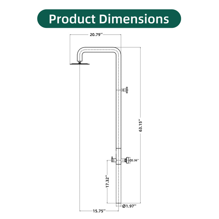 Costera Bahia Wall-Mounted Cold Water Outdoor Shower with 10" Rain Head – Brushed Nickel