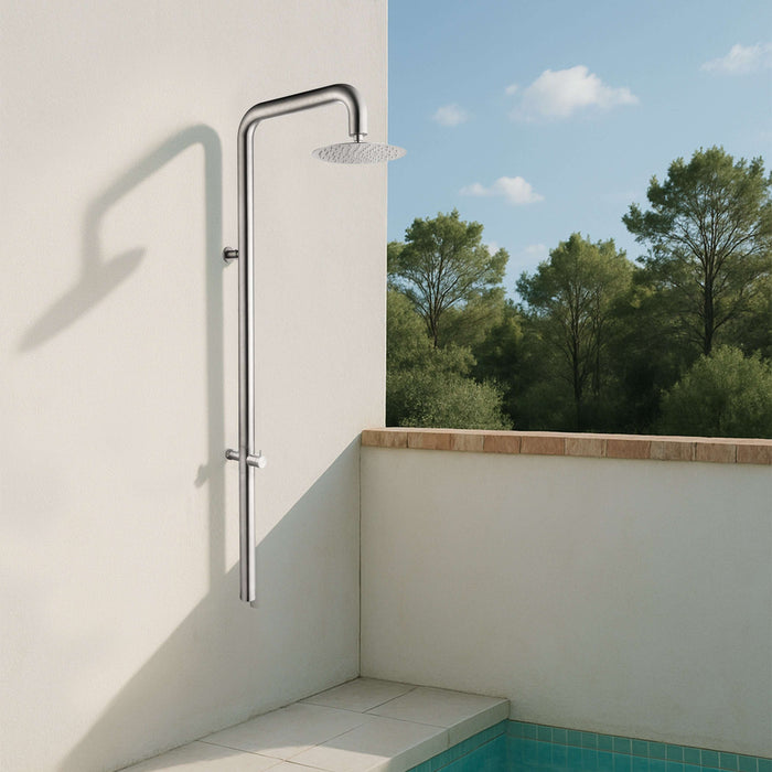 Costera Bahia Wall-Mounted Cold Water Outdoor Shower with 10" Rain Head – Brushed Nickel