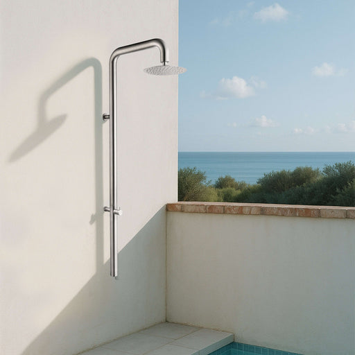 Costera Bahia Wall-Mounted Cold Water Outdoor Shower with 10" Rain Head – Brushed Nickel