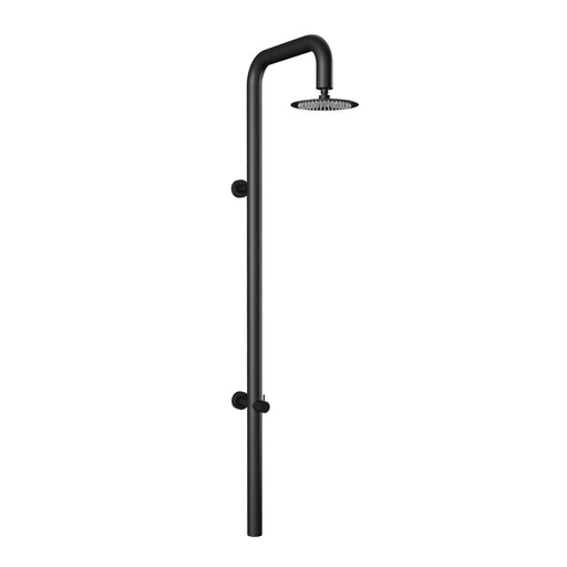 Costera Bahia Matte Black Wall Mount Outdoor Shower, 10" Cold Water Rain Head