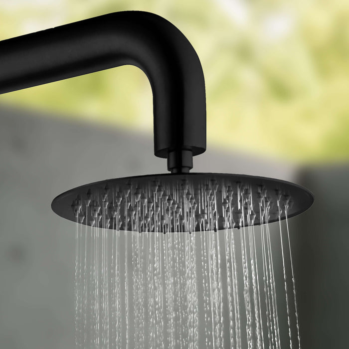Costera Bahia Matte Black Wall Mount Outdoor Shower, 10" Cold Water Rain Head