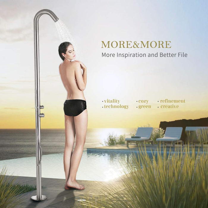 Costera Brisa Free-Standing Beach Shower with Handheld Wand, Hot & Cold – Brushed Stainless