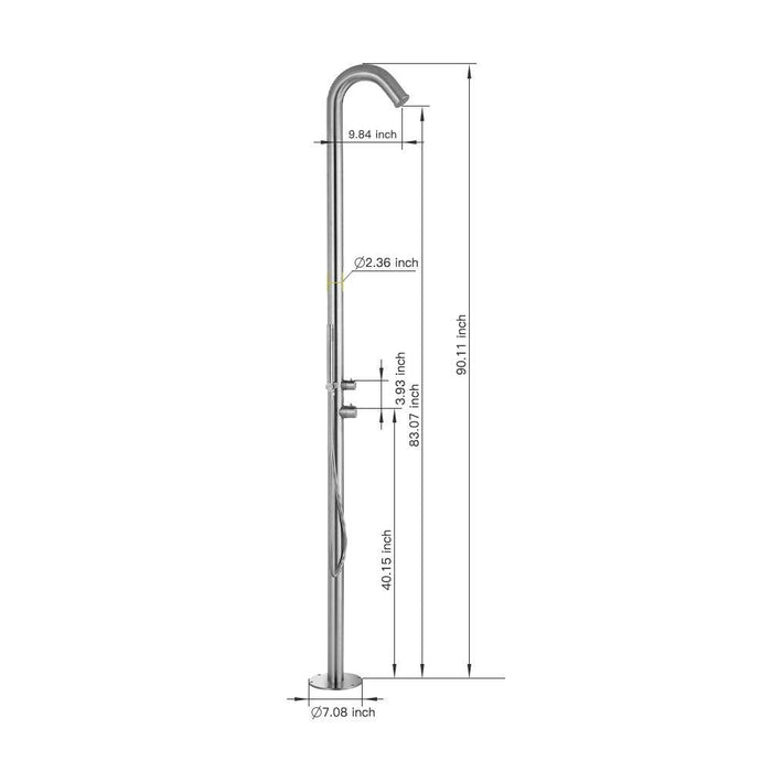 Costera Brisa Free-Standing Beach Shower with Handheld Wand, Hot & Cold – Brushed Stainless