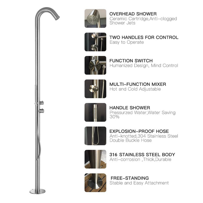 Costera Brisa Black Outdoor Rinse Station for Patio & Pool, Handheld Shower + Mixer Valve