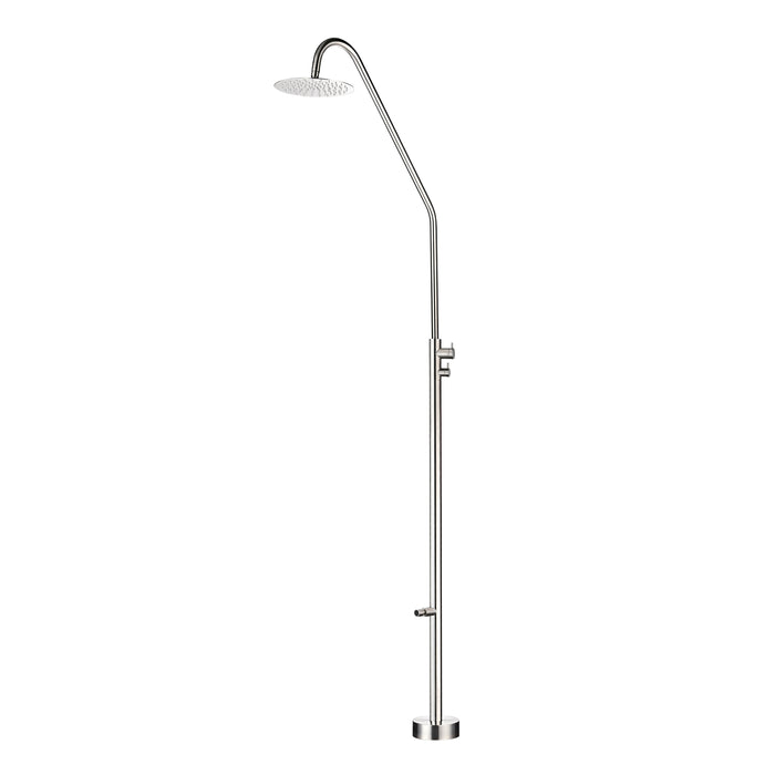 Costera Duna Freestanding Cold Water Outdoor Shower with 10" Rain Head & Foot Rinse Spout – Brushed Nickel