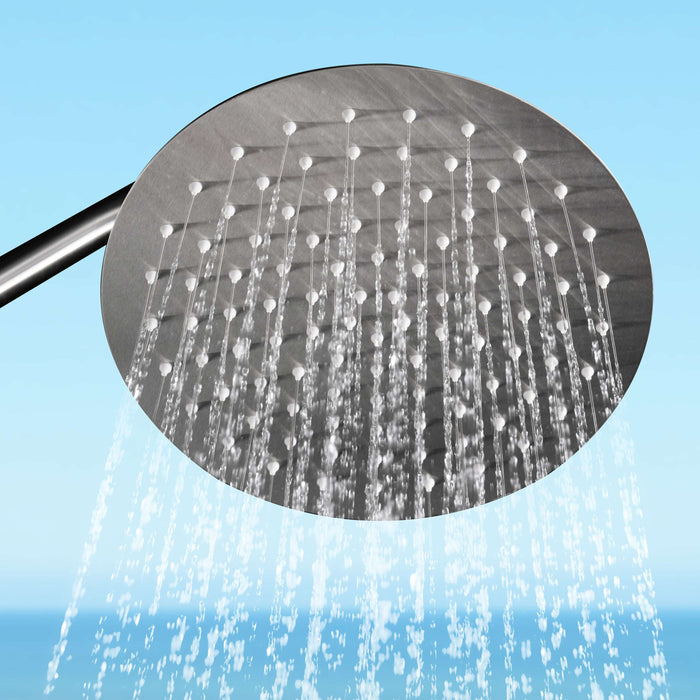 Costera Duna Freestanding Cold Water Outdoor Shower with 10" Rain Head & Foot Rinse Spout – Brushed Nickel