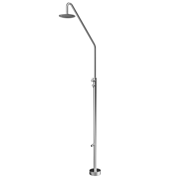Costera Duna Freestanding Cold Water Outdoor Shower with 10" Rain Head & Foot Rinse Spout – Brushed Nickel