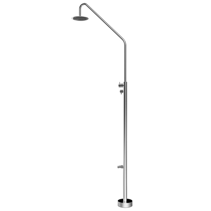 Costera Duna Freestanding Cold Water Outdoor Shower with 10" Rain Head & Foot Rinse Spout – Brushed Nickel