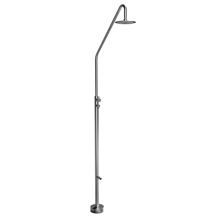 Costera Duna Freestanding Cold Water Outdoor Shower with 10" Rain Head & Foot Rinse Spout – Brushed Nickel