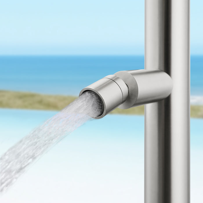 Costera Duna Freestanding Cold Water Outdoor Shower with 10" Rain Head & Foot Rinse Spout – Brushed Nickel