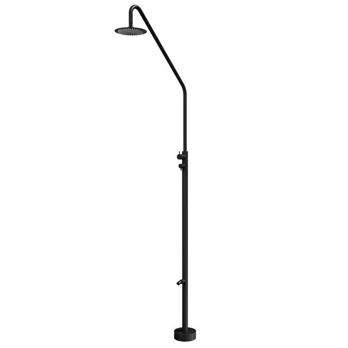 Costera Duna Matte Black Outdoor Shower Column with 10" Rain Head & Foot Wash Spout