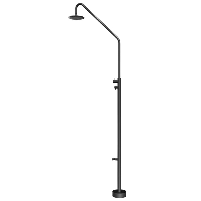 Costera Duna Matte Black Outdoor Shower Column with 10" Rain Head & Foot Wash Spout