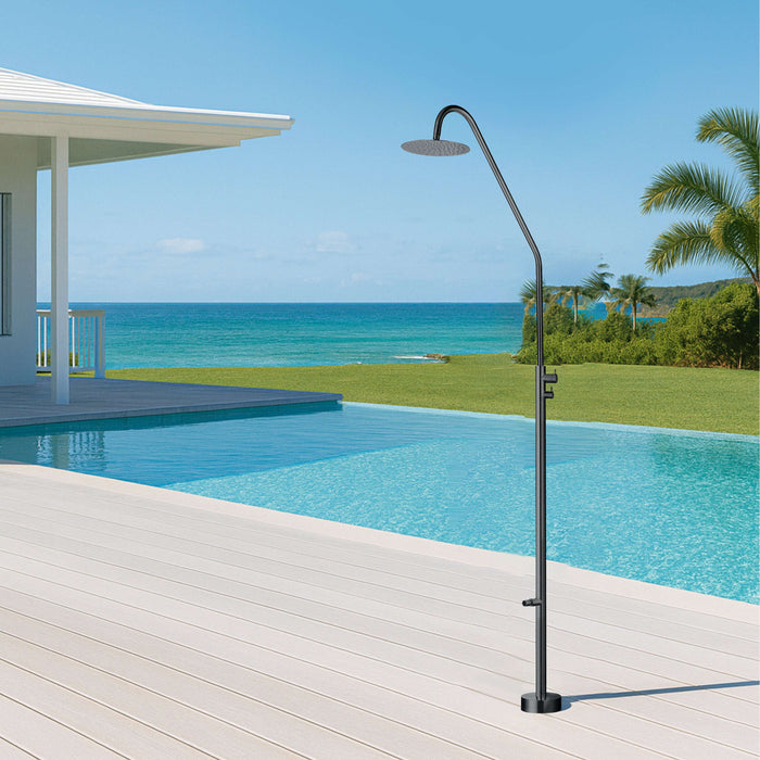 Costera Duna Matte Black Outdoor Shower Column with 10" Rain Head & Foot Wash Spout
