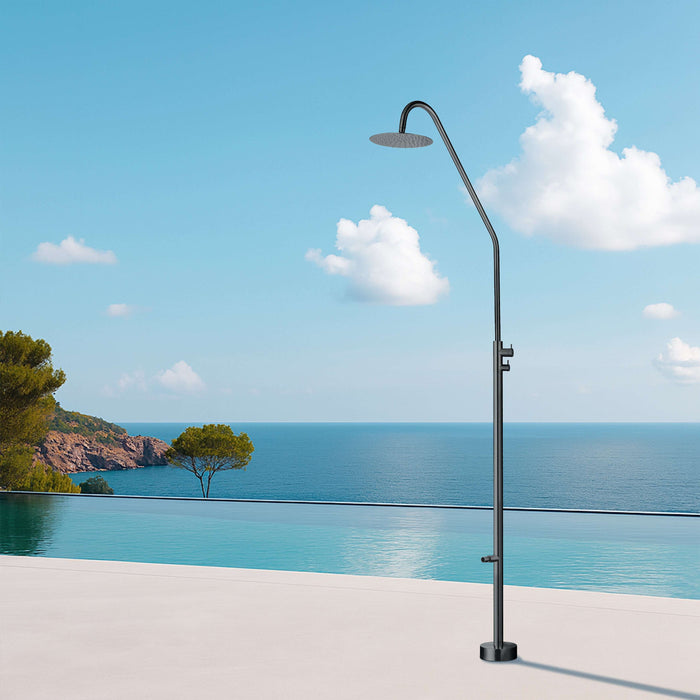 Costera Duna Matte Black Outdoor Shower Column with 10" Rain Head & Foot Wash Spout