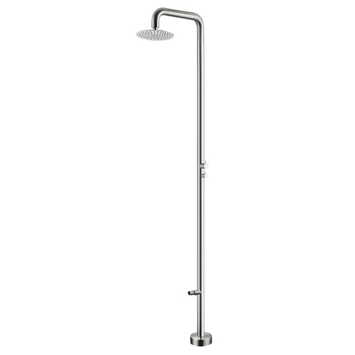 Costera Isla 2-Function Cold Water Outdoor Shower with 10" Rain Head & Foot Rinse – Brushed Nickel