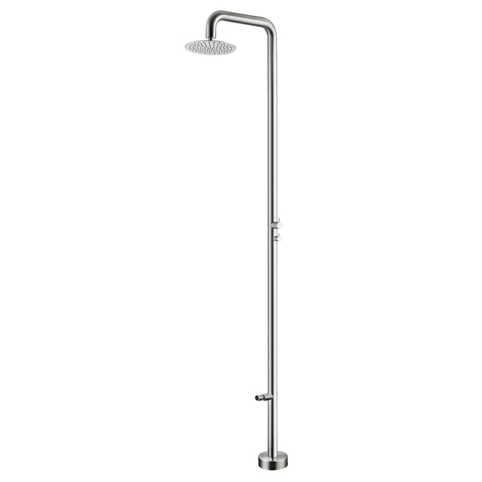 Costera Isla 2-Function Cold Water Outdoor Shower with 10" Rain Head & Foot Rinse – Brushed Nickel