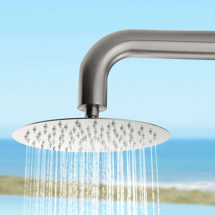 Costera Isla 2-Function Cold Water Outdoor Shower with 10" Rain Head & Foot Rinse – Brushed Nickel