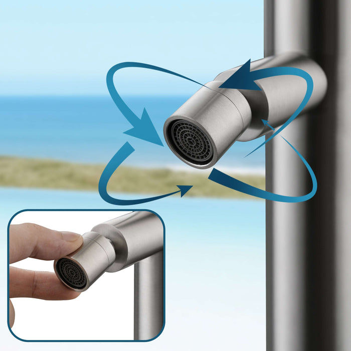 Costera Isla 2-Function Cold Water Outdoor Shower with 10" Rain Head & Foot Rinse – Brushed Nickel