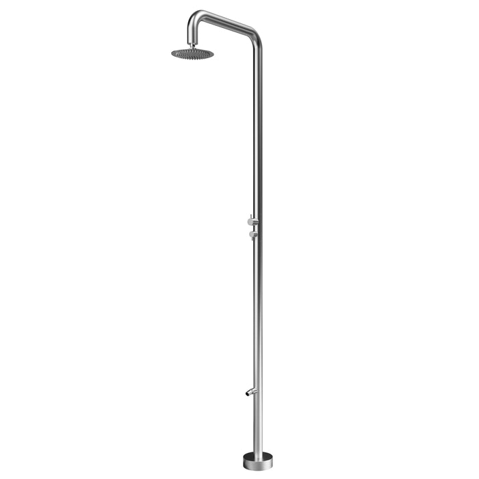 Costera Isla 2-Function Cold Water Outdoor Shower with 10" Rain Head & Foot Rinse – Brushed Nickel