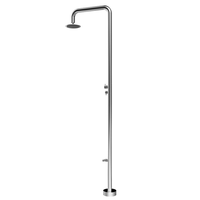 Costera Isla 2-Function Cold Water Outdoor Shower with 10" Rain Head & Foot Rinse – Brushed Nickel