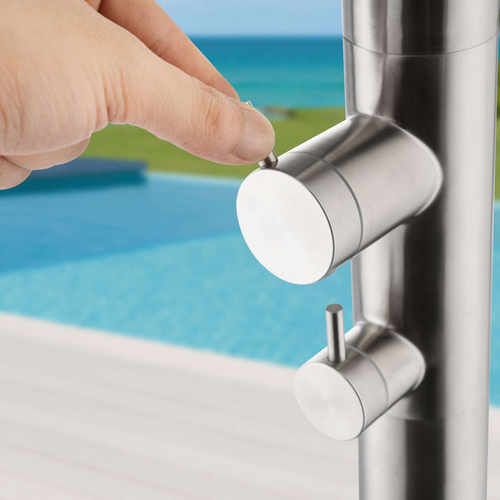 Costera Isla 2-Function Cold Water Outdoor Shower with 10" Rain Head & Foot Rinse – Brushed Nickel