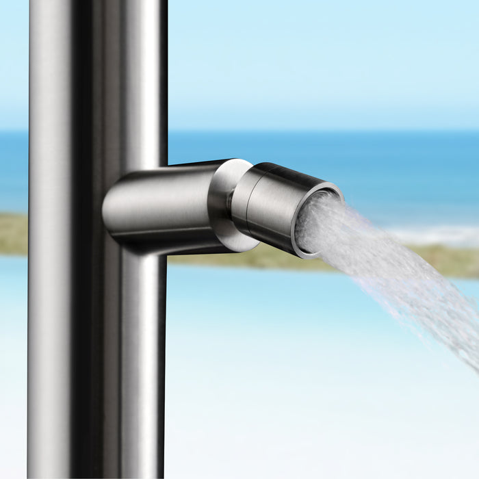 Costera Isla 2-Function Cold Water Outdoor Shower with 10" Rain Head & Foot Rinse – Brushed Nickel