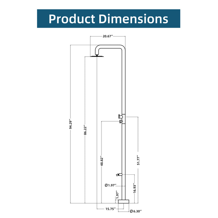 Costera Isla Matte Black Outdoor Shower Column with Rain Head & Foot Wash Spout