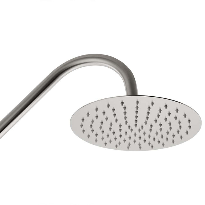 Costera Luna Push-Button Cold Water Outdoor Shower with Self-Closing Valves & Foot Spout – Brushed Nickel