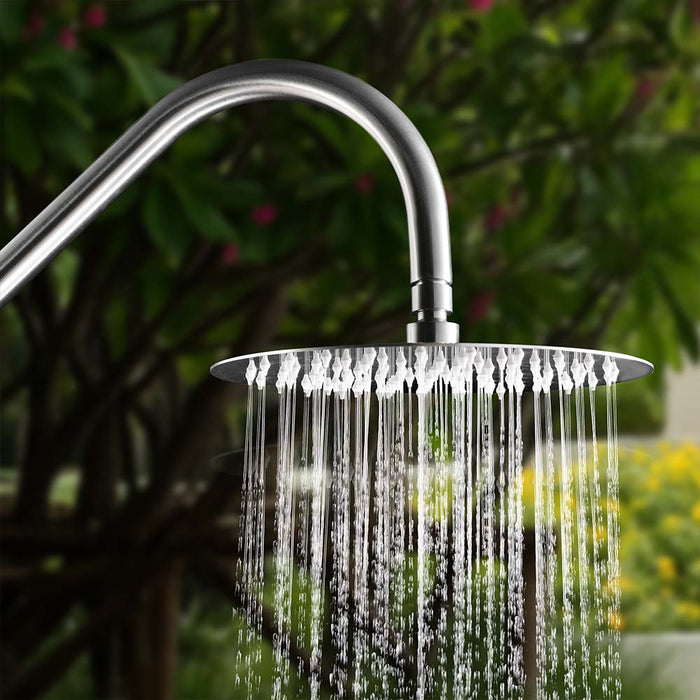 Costera Luna Push-Button Cold Water Outdoor Shower with Self-Closing Valves & Foot Spout – Brushed Nickel