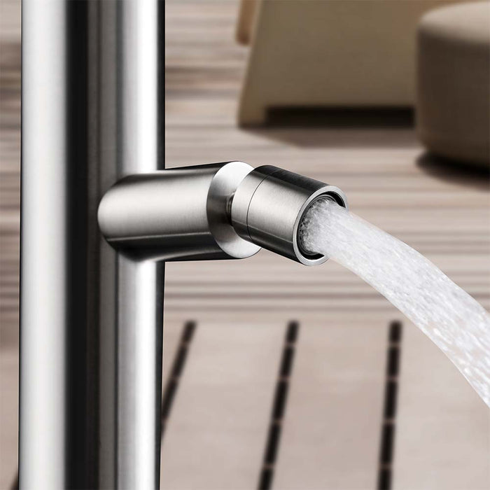 Costera Luna Push-Button Cold Water Outdoor Shower with Self-Closing Valves & Foot Spout – Brushed Nickel