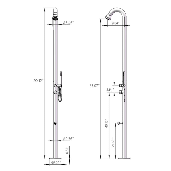 Costera Marbella Poolside Outdoor Shower with Hand Wand & Foot Wash Station – Brushed 316 Stainless Steel