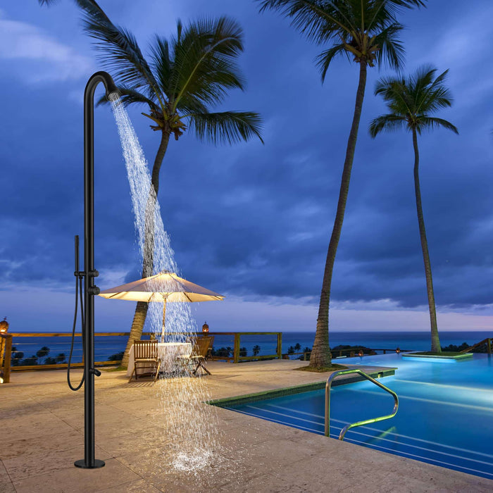 Costera Marbella Matte Black Exterior Shower Column with Hand Sprayer & Foot Rinse, Hot & Cold