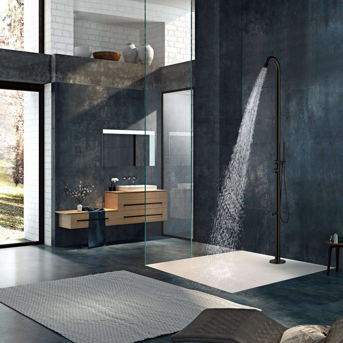 Costera Marbella Matte Black Exterior Shower Column with Hand Sprayer & Foot Rinse, Hot & Cold