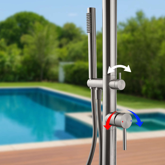 Costera Marea Hot & Cold Outdoor Shower with 10" Rain Head & Handheld Sprayer – Brushed Nickel