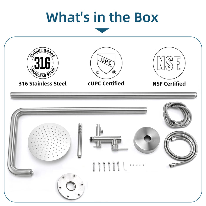 Costera Marea Hot & Cold Outdoor Shower with 10" Rain Head & Handheld Sprayer – Brushed Nickel