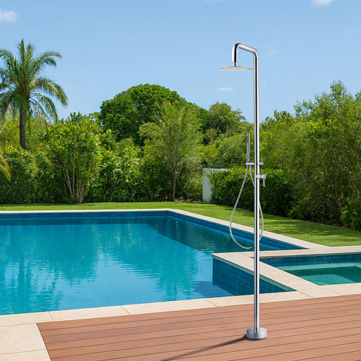 Costera Marea Hot & Cold Outdoor Shower with 10" Rain Head & Handheld Sprayer – Brushed Nickel