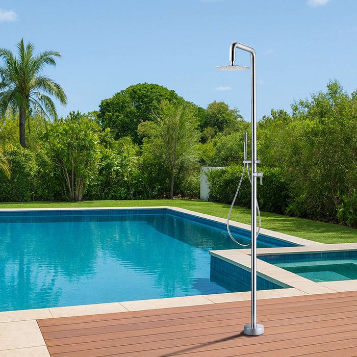 Costera Marea Hot & Cold Outdoor Shower with 10" Rain Head & Handheld Sprayer – Brushed Nickel