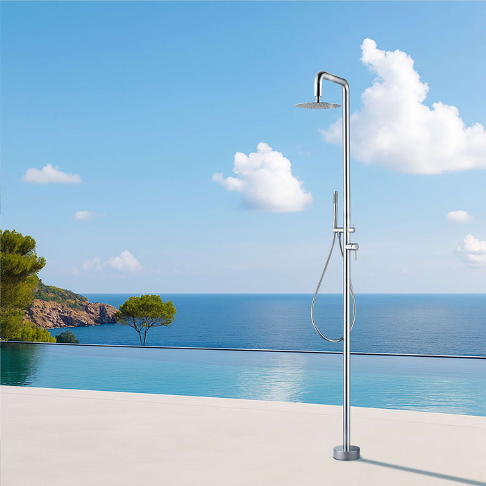 Costera Marea Hot & Cold Outdoor Shower with 10" Rain Head & Handheld Sprayer – Brushed Nickel