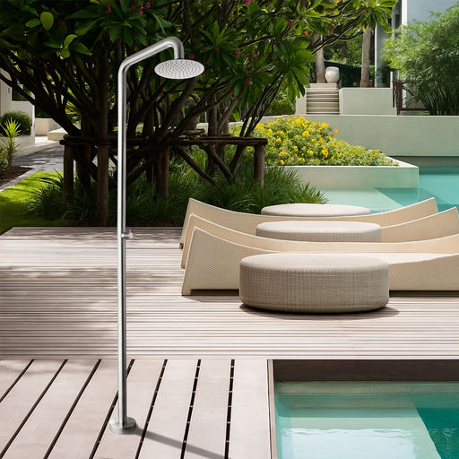Costera Ola Freestanding Cold Water Outdoor Rain Shower, 10" Head – Brushed Nickel