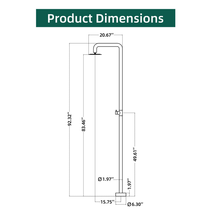 Costera Ola Matte Black Outdoor Rain Shower Column for Pools & Patios, 10" Head