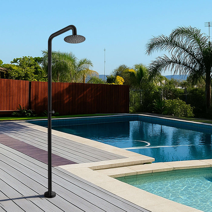 Costera Ola Matte Black Outdoor Rain Shower Column for Pools & Patios, 10" Head