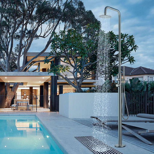 Costera Playa Freestanding Backyard Rain Shower with Handheld Sprayer – Brushed Stainless