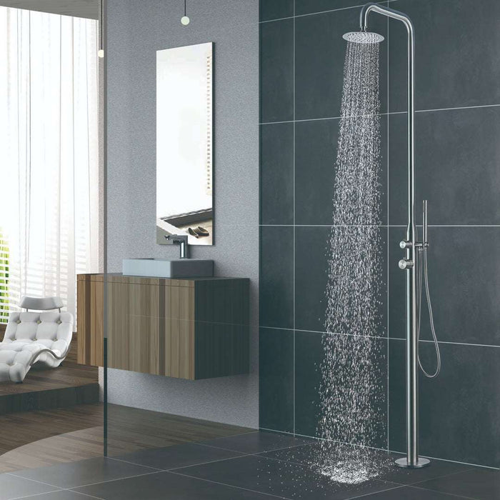 Costera Playa Freestanding Backyard Rain Shower with Handheld Sprayer – Brushed Stainless