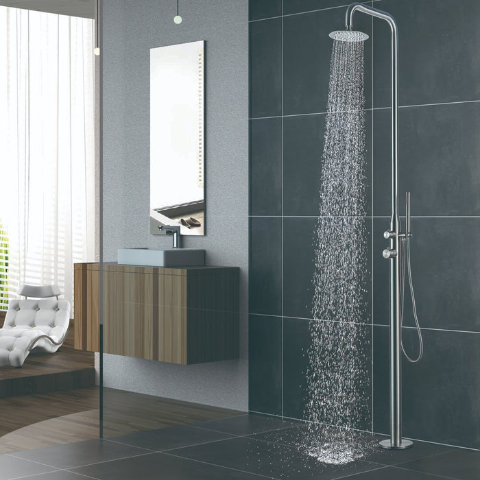 Costera Playa Freestanding Backyard Rain Shower with Handheld Sprayer – Brushed Stainless
