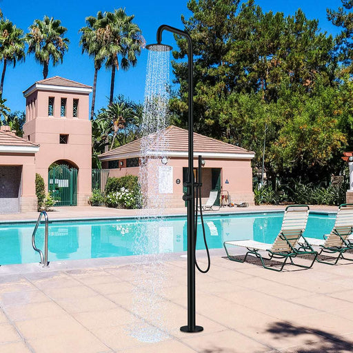 Costera Playa Matte Black Outside Shower for Pool Decks, Rain Head + Hand Shower, Hot & Cold