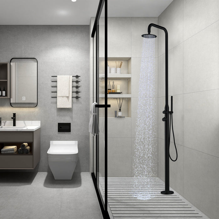 Costera Playa Matte Black Outside Shower for Pool Decks, Rain Head + Hand Shower, Hot & Cold
