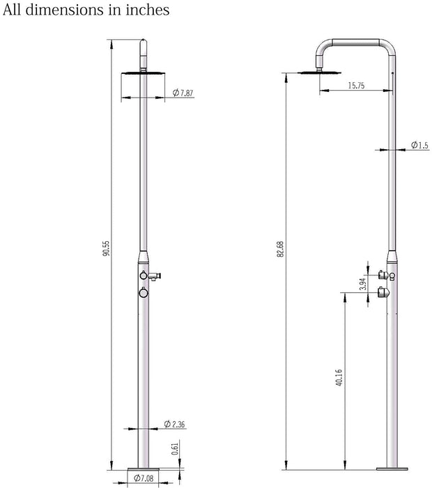 Costera Playa Matte Black Outside Shower for Pool Decks, Rain Head + Hand Shower, Hot & Cold
