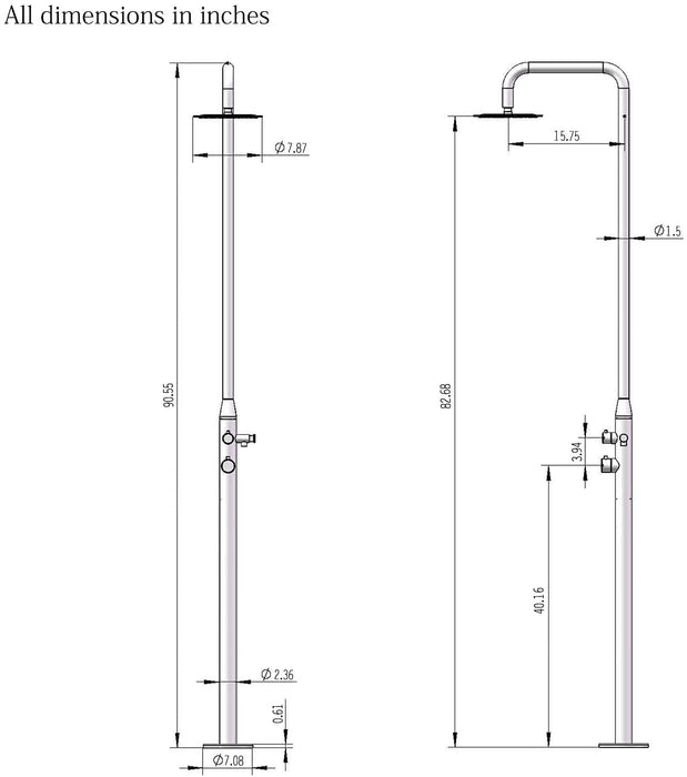 Costera Playa Matte Black Outside Shower for Pool Decks, Rain Head + Hand Shower, Hot & Cold